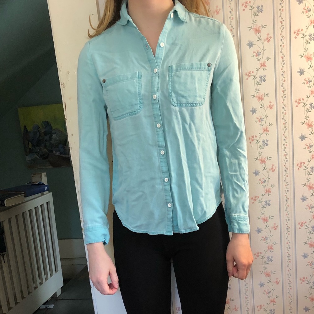 Blue/green Button Down Blouse